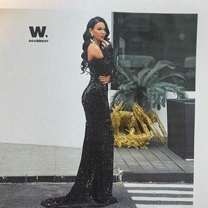 Brand New off the Shoulder long sleeve Sequin floor length event party dress.